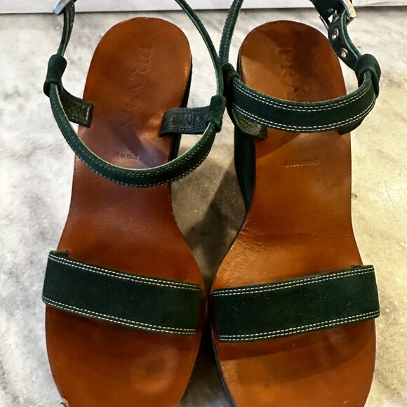 Prada Green Suede Wedge Platform Sandals Vintage 90s/Y2K 8.5 - Picture 5 of 11